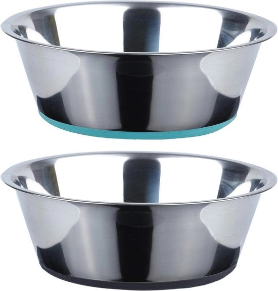 Ciotola per Cani in Acciaio Inox Profonda - Set di Ciotola - Fondello in Gomma Antiscivolo - Ideale per Cibo e Acqua - 1920ml per Contenitore