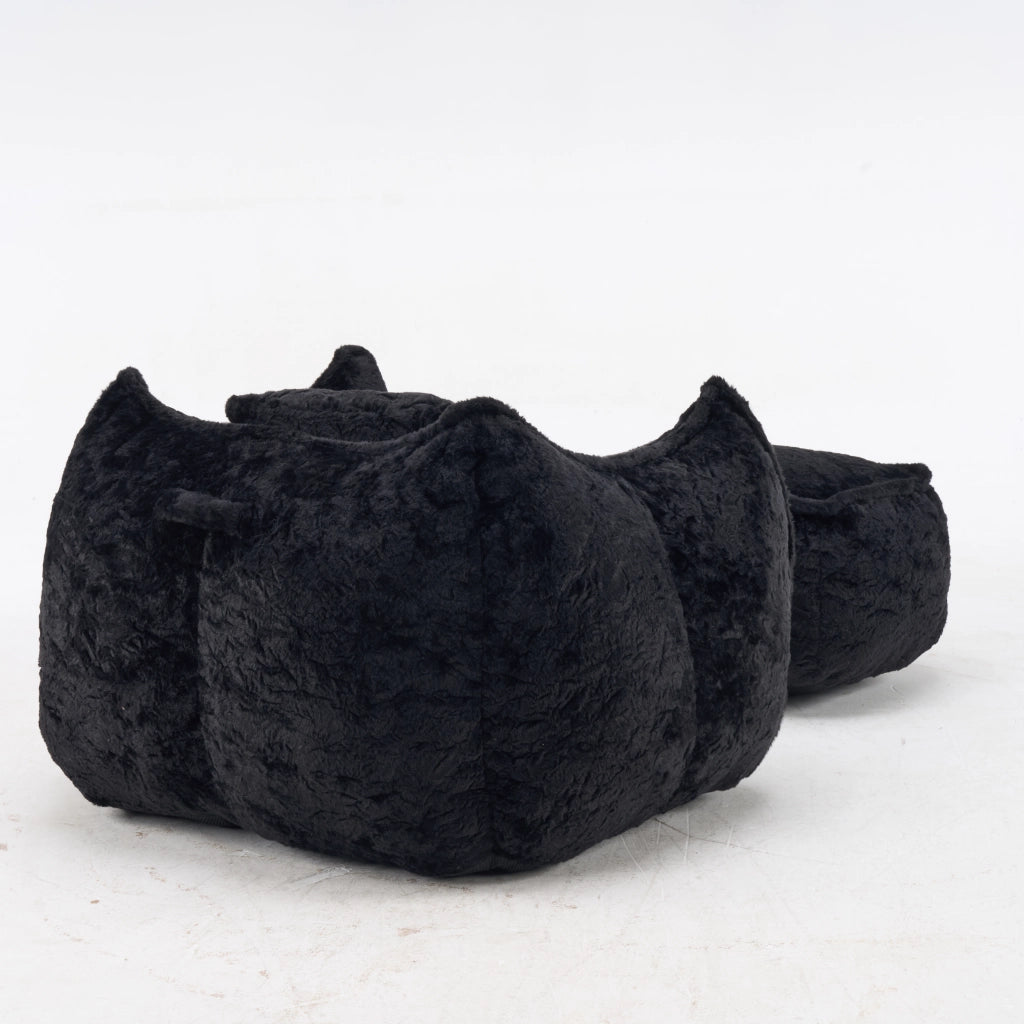 POLTRONA SACCO in Faux Fur Nera con Poggiapiedi