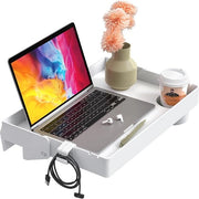 Organizzatore per letto pieghevole con contenitore per bicchieri, comodino da appendere, tavolo da notte da appendere, organizzatore per letto e letti a castello, 43 x 29 cm, bianco
