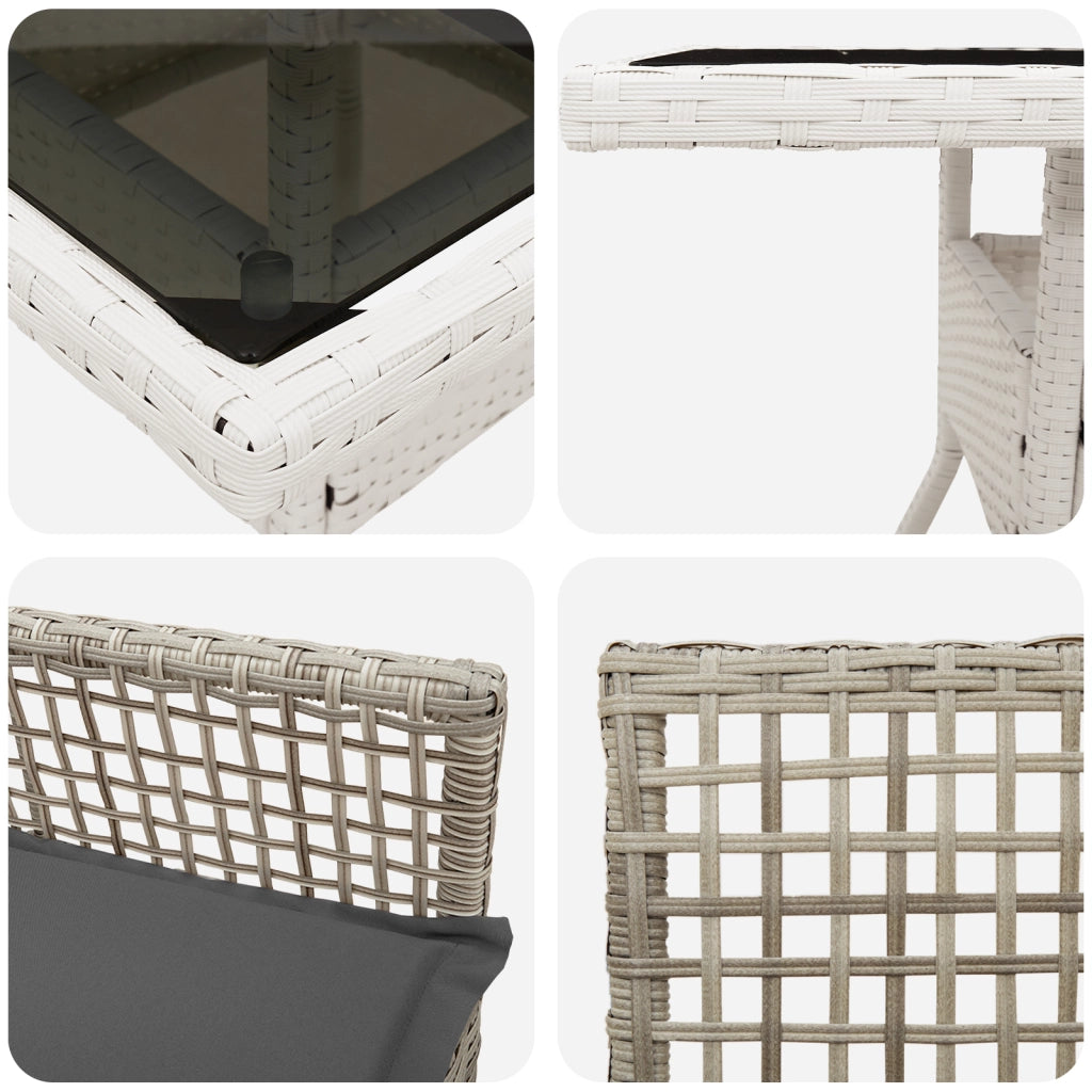 Set da Pranzo da Giardino 3 Pezzi Grigio Chiaro in Poly Rattan