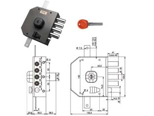 SERRATURA TRIPLICE DA APPLICARE CON SCROCCO A POMPA JM434- - mm.63 DX - 1 pezzi MOIA