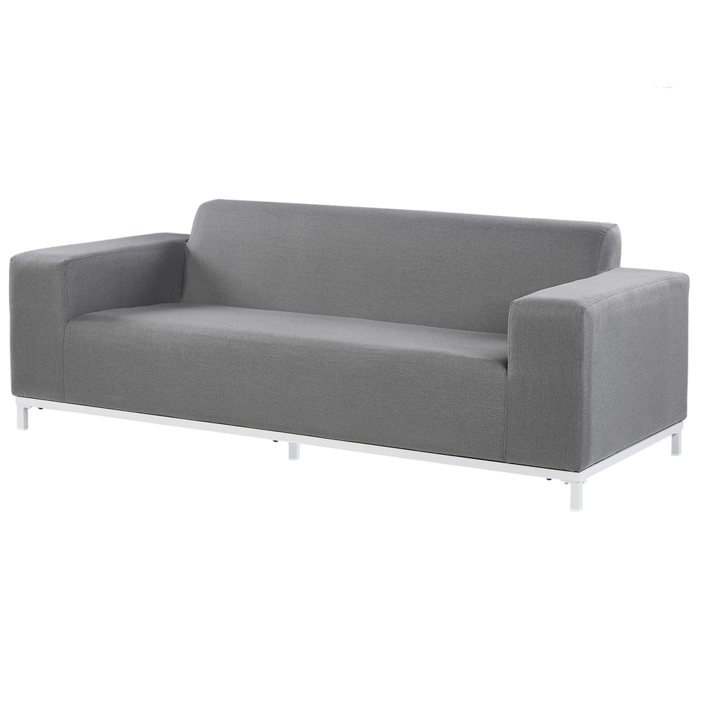 Divano da giardino Rivestimento in tessuto grigio Gambe in alluminio bianco Mobili da esterno per interni Resistente alle intemperie