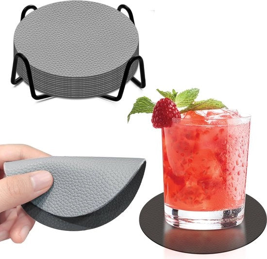 Set di 12 sottopiani in vetro, sottopiani in vetro doppia faccia, con supporto, sottopiani per bevande, sottopiani in vetro rotondi antiscivolo (grigio + nero)