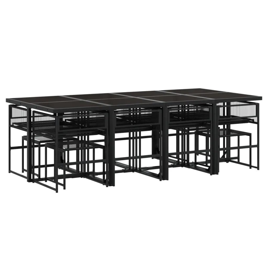 Set da Pranzo da Giardino 13pz Nero in Polyrattan