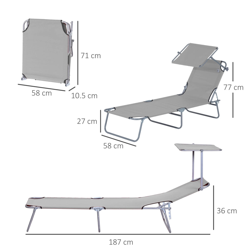 Lettino Prendisole da Giardino Pieghevole 187x58x36 cm in Metallo e Tessuto Oxford Grigio Chiaro