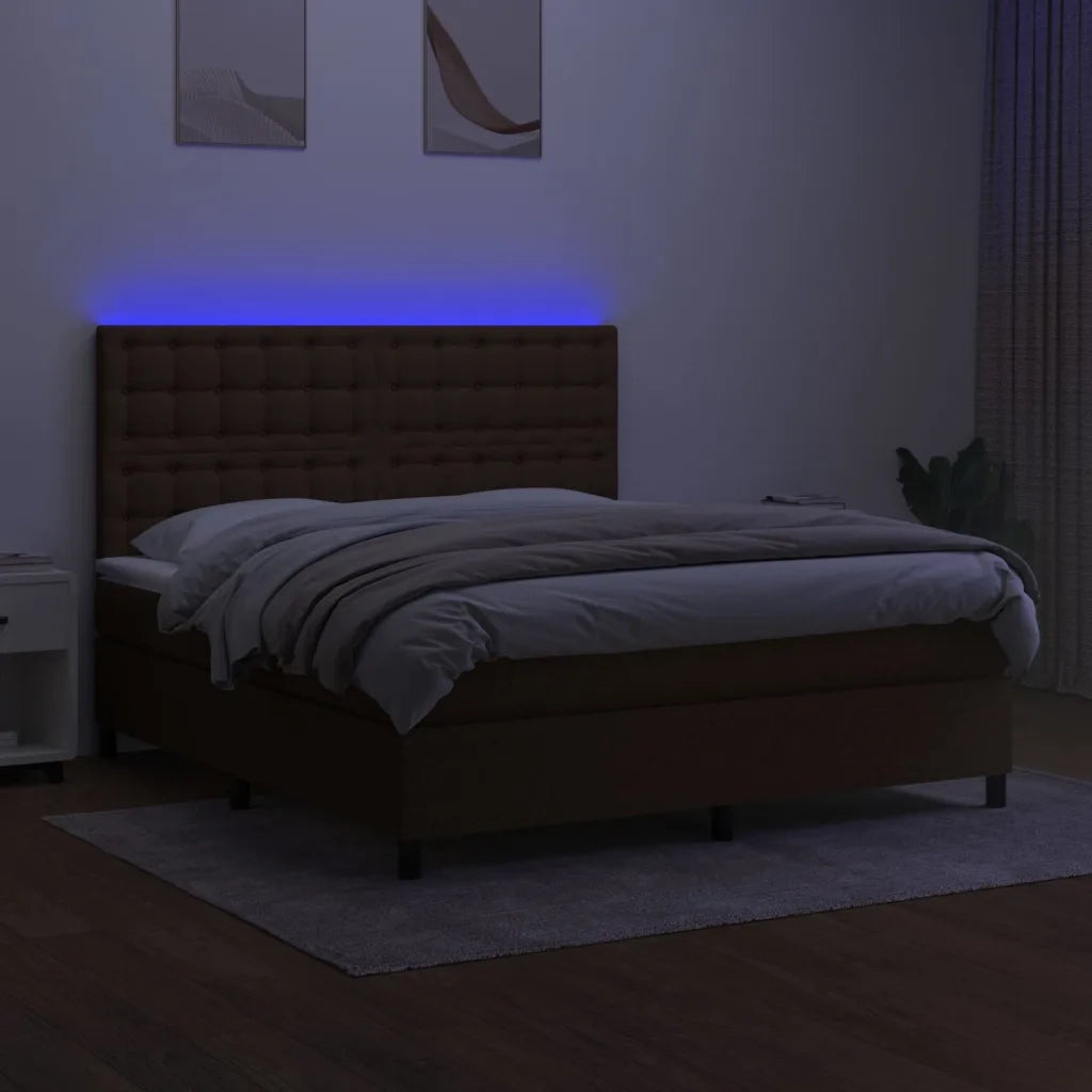 Letto a Molle Materasso e LED Marrone Scuro 160x200 cm Tessuto