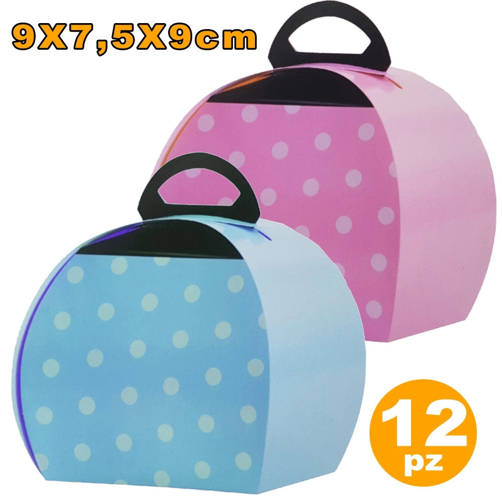Trade Shop - 12 Scatole Pois Porta Torta Dolce Confetti Compleanni Nascita Battesimo Feste -