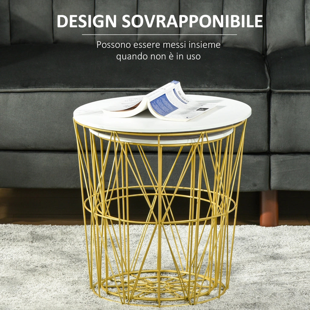 Tavolino da caff¨¨ impilabile con ripiano rimovibile e contenitore ¨C zephmum ¨C Bianco Oro