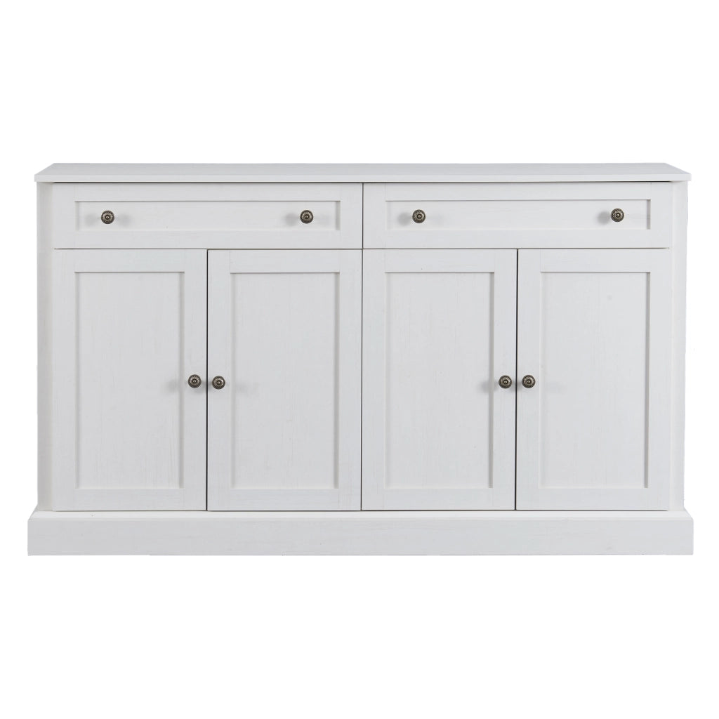 Credenza con 4 ante; 2 cassetti e ripiani regolabili per soggiorno 150×40×86 cm bianco antico