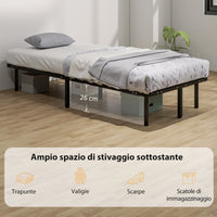 Rete Fissa Letto Singolo 190x90x31 cm a 28 Doghe con Spazio Sottostante in Legno e Acciaio Nero e Legno