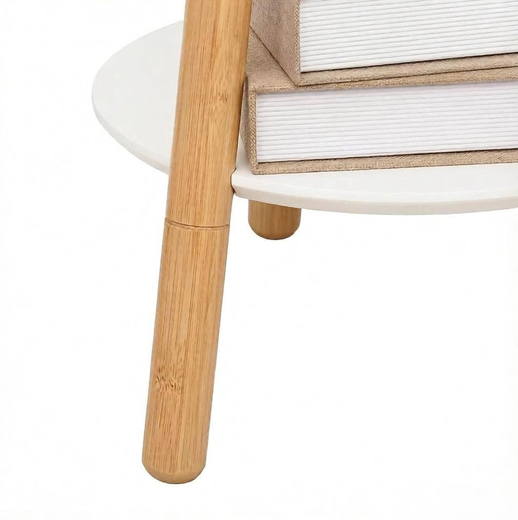 Appendiabiti da terra ULEVR 171 cm con 5 ganci e ripiano rotondo, bamb¨´ naturale e bianco