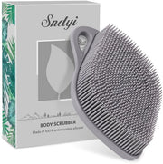 Spazzolino corporeo in silicone, spazzolino da doccia in silicone per esfoliazione delicata, spazzolino corporeo a foglia in silicone con setole schiumanti, spugna da doccia in silicone per la pelle sensibile, grigio