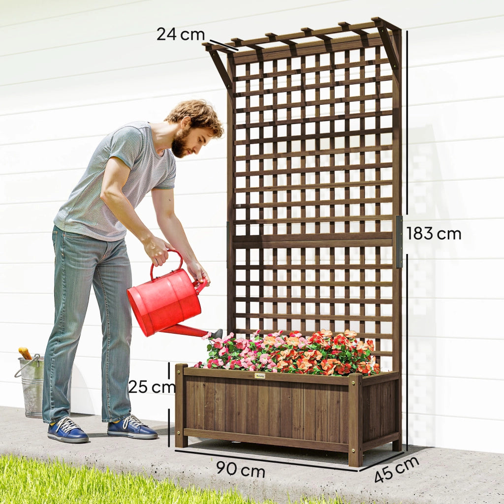 Fioriera con Traliccio per Piante Rampicanti ¨C Minimal ¨C Legno di Abete, 90x45x183 cm, Marrone