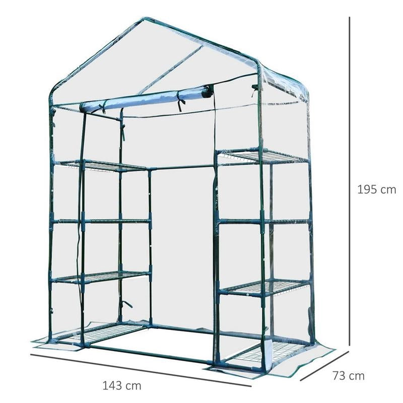 SERRA DA GIARDINO IN ACCIAIO E PVC TRASPARENTE CON PORTA AVVOLGIBILE, 143X73X195 CM, VERDE