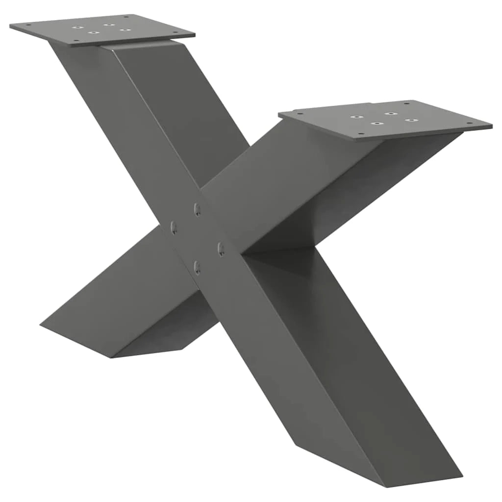 Set di 2 gambe per tavolino da caffè robuste e decorative a forma di X 70 x 30 cm con piedini livellatori acciaio antracite 02_0057218