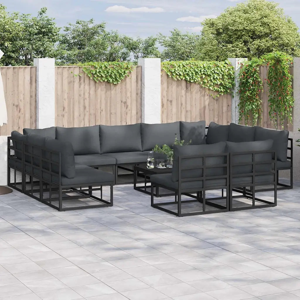 Set Divano da Giardino con cuscino 11 pcs Nero Alluminio 3378916
