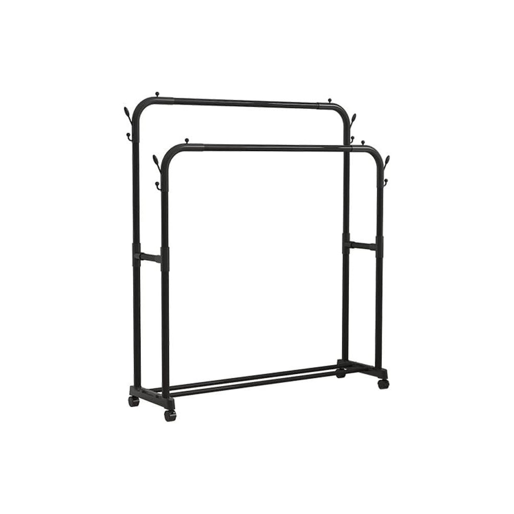 Trade Shop - Stand Appendiabiti Attaccapanni Abiti Stender Barra Doppio Con Ruote Freno Nero -