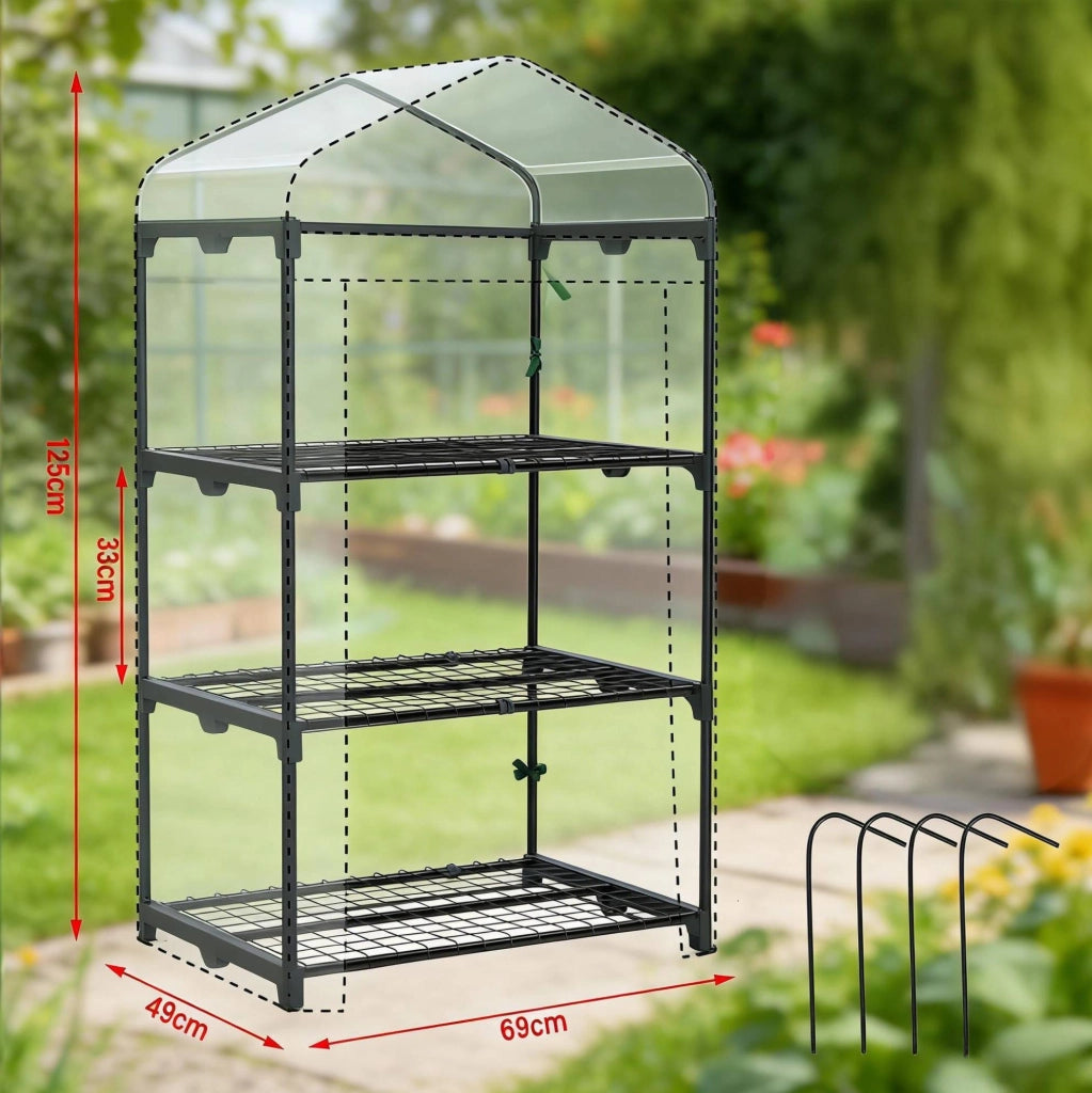 Serra da giardino in PE bianca 69x49x125 cm con 3 ripiani