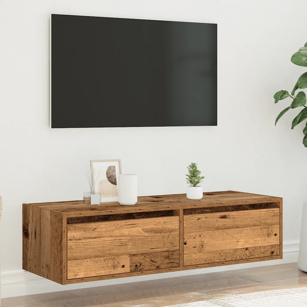 Mobile Porta TV con Luci LED Legno Vecchio 100X35,5x25 cm 860245