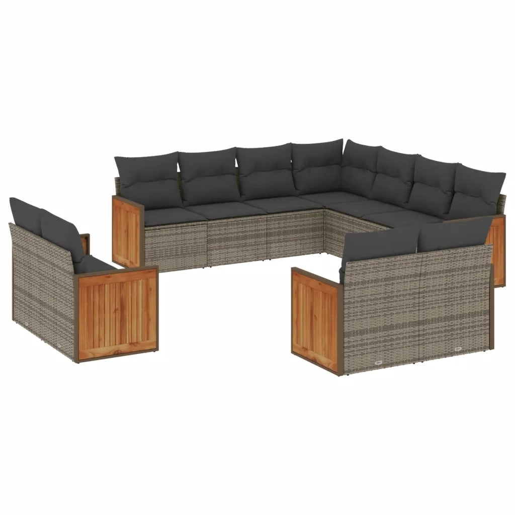 Set Divani da Giardino 11 pz con Cuscini in Polyrattan Grigio 3228181