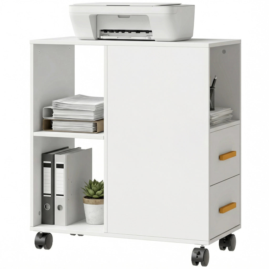 Scrivania per stampante con ripiano regolabile e ruote ¨C zephmum ¨C bianco 60x30x65 cm