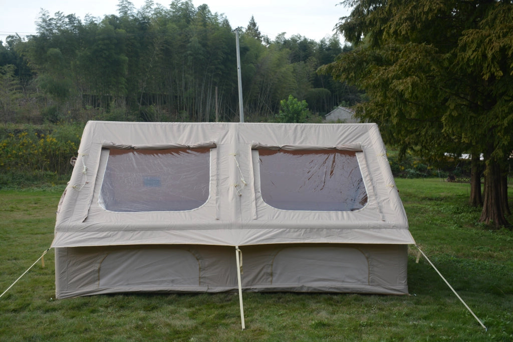 Gazebo da giardino gonfiabile con telaio a trave, finestre a zanzariera, per campeggio familiare, in poliestere beige