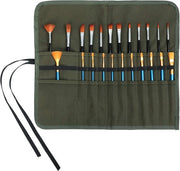 Organizzatore per pennelli in pelle di canapa wassata, 22 compartimenti, robusto, verde oliva
