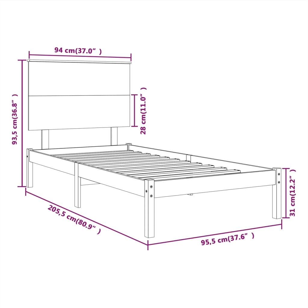 Giroletto senza Materasso Bianco 90x200 cm Legno Massello Pino 3104789