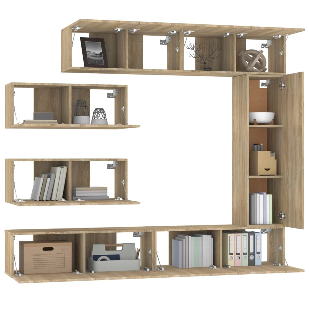 Set di mobili da 7 pezzi tra cui armadio credenza mobile porta TV set per soggiorno/camera da letto legno ingegnerizzato rovere Sonoma marrone 02_0025208