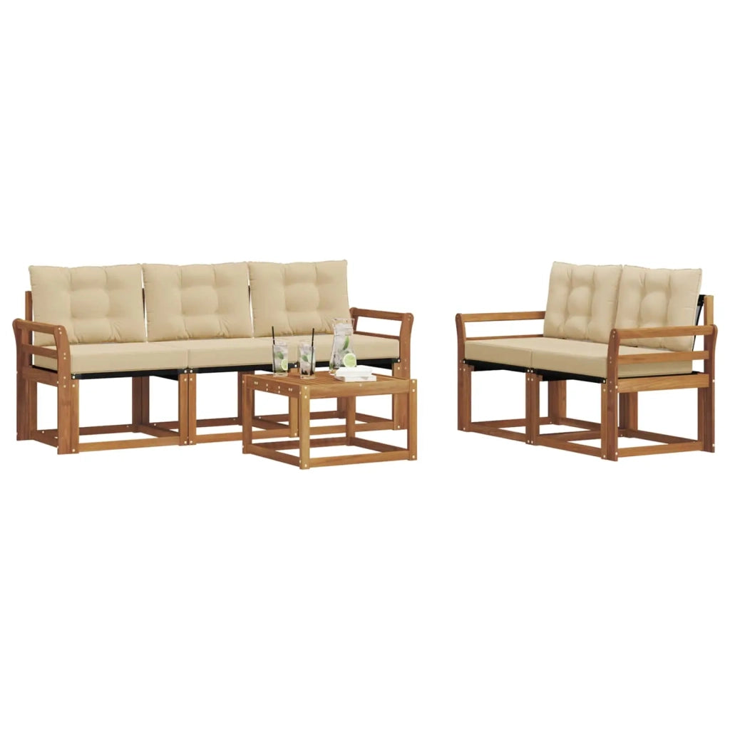 Set di divani da esterno con cuscino 6 pcs Naturale e Beige 3368404