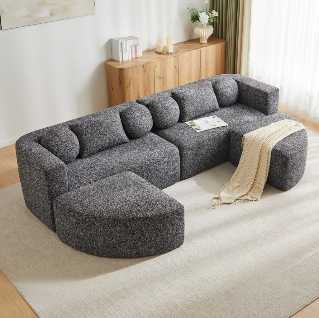Divano modulare trasformabile in chenille nero 292x165x68 cm
