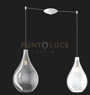 SOSPENSIONE BIANCO 2 LUCI SPOSTABILE VETRI (1 MEDIO TRASPARENTE+1 GRANDE FUME') 1193BI-S2 S MIX-TF