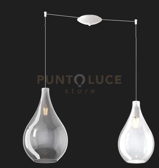 SOSPENSIONE BIANCO 2 LUCI SPOSTABILE VETRI (1 MEDIO TRASPARENTE+1 GRANDE FUME') 1193BI-S2 S MIX-TF