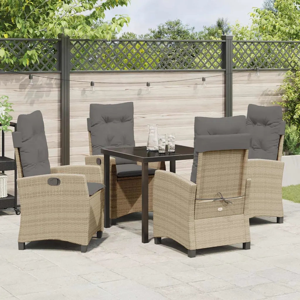 Set da Pranzo per Giardino con cuscino 5 pcs Beige polyrattan