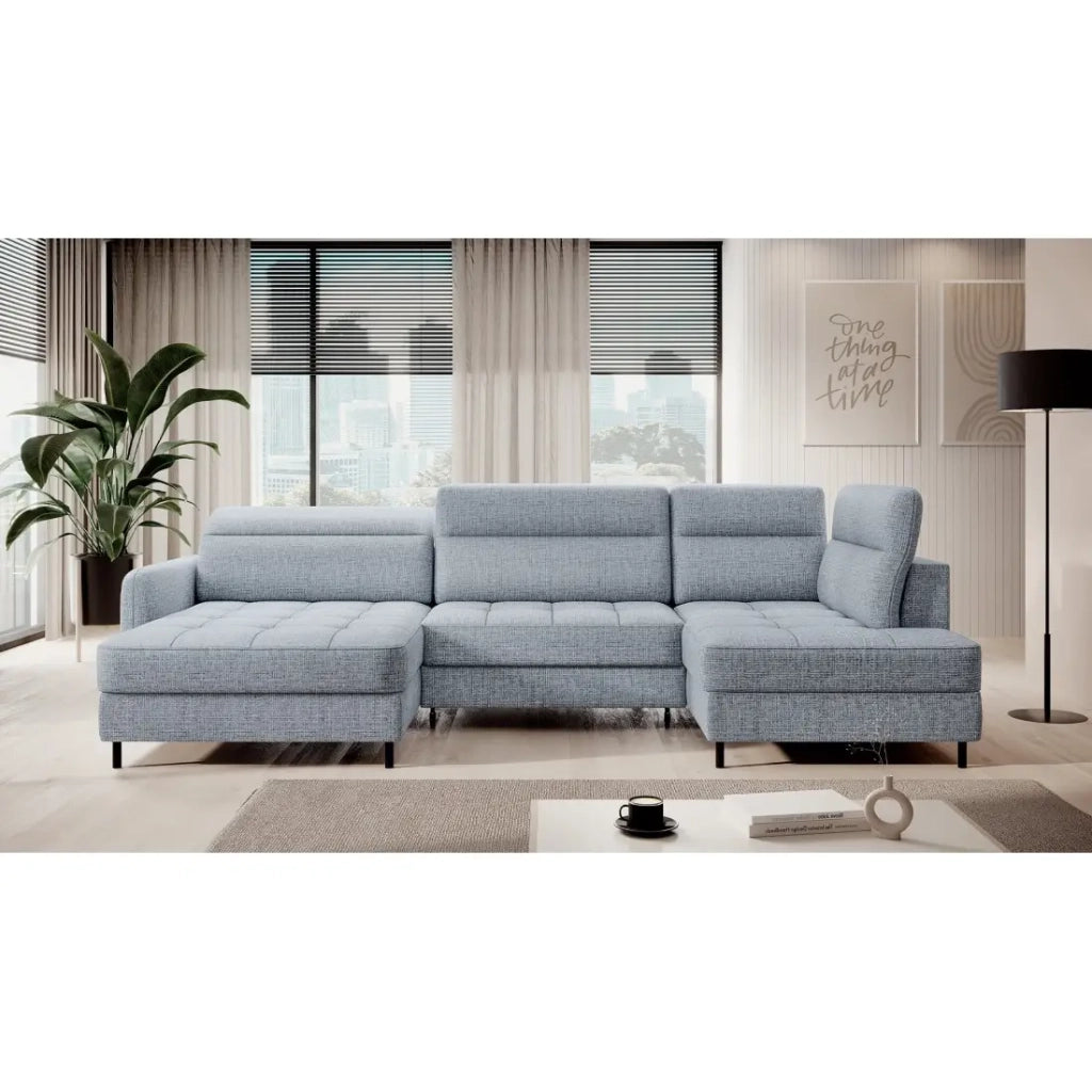 Divano angolare convertibile BERTHO 306 cm blu grigio - Angolo sinistro con contenitore