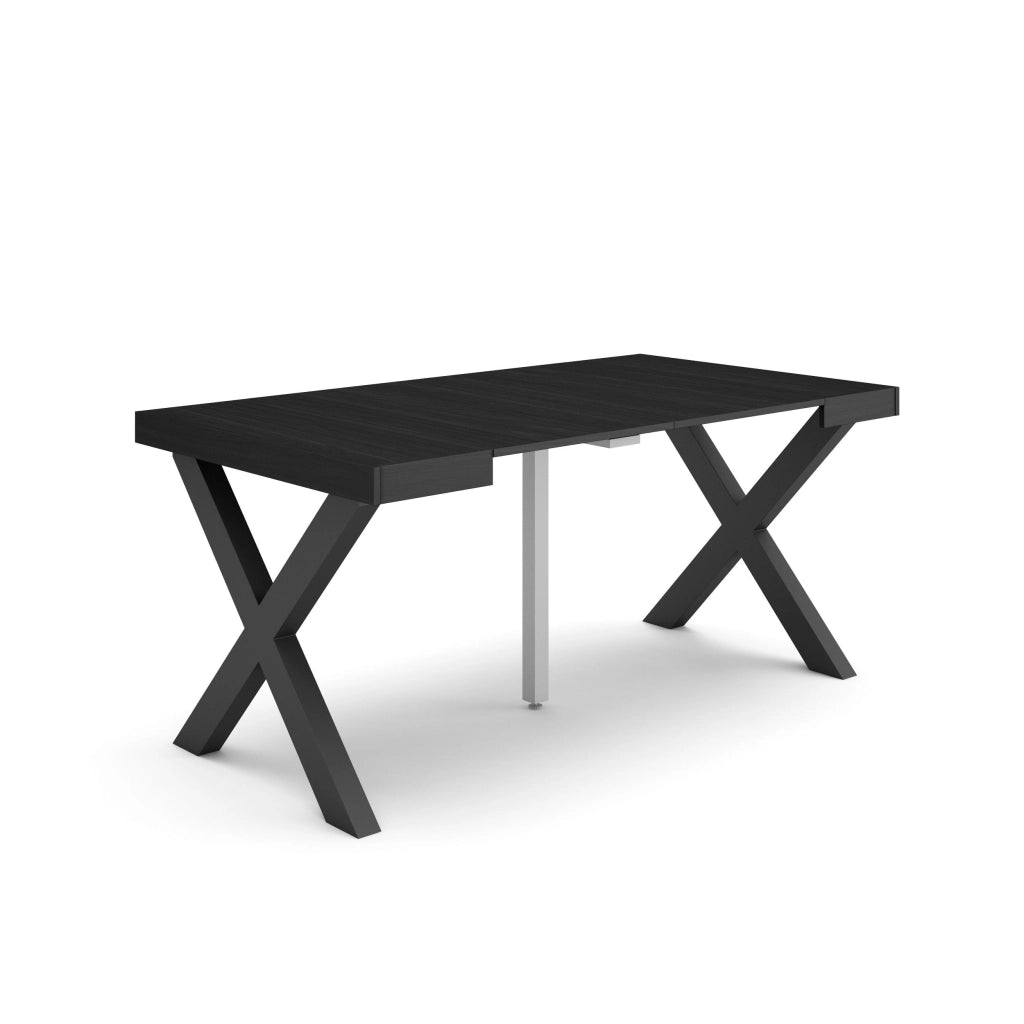 Consolle allungabile, 58 fino 160x90x73cm, Per 8 persone, Gambe in legno, Nero RF2751