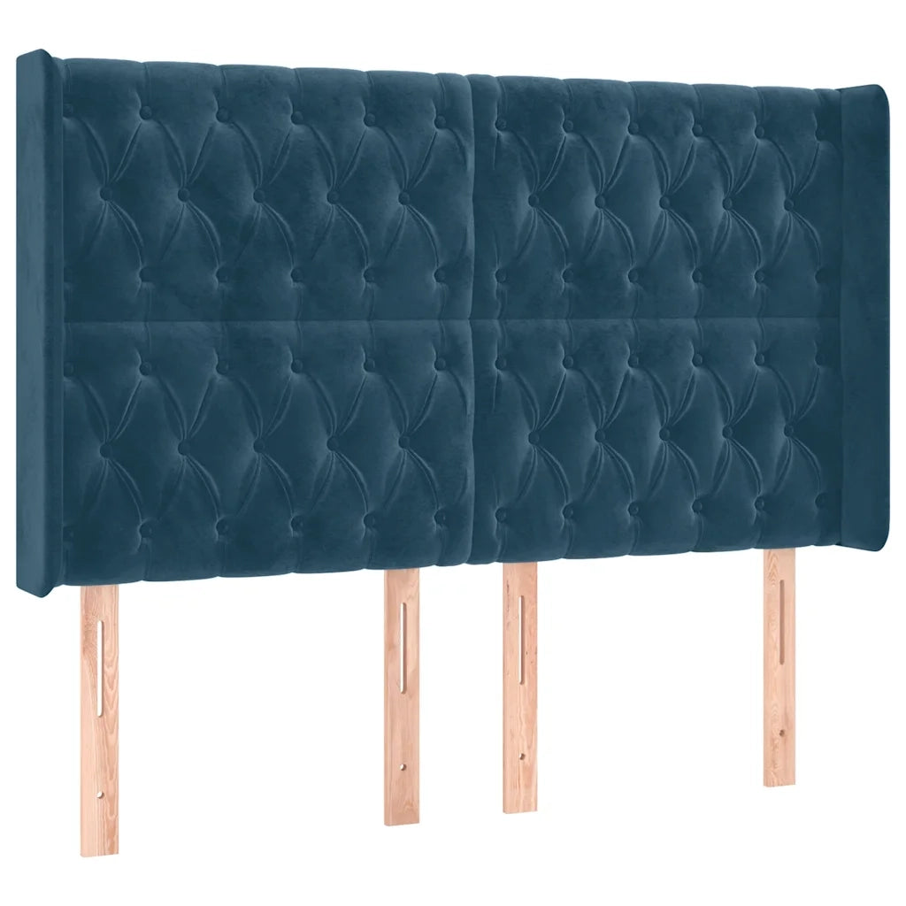 Testiera | Testata ad Orecchio Blu Scuro 147x16x118/128 cm in Velluto