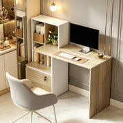 SCRIVANIA COMPUTER 126x50x109 cm con 4 vani e cassetto chiudibile Bianco e Rovere chiaro