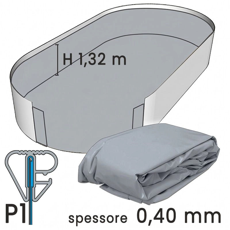 Liner Per Piscine Ovali In Lamiera Di Acciaio 6,40 X 3,66 X H. 1,32 - Colore Azzurro- Spessore 0,60 Mm Colore: Grigio