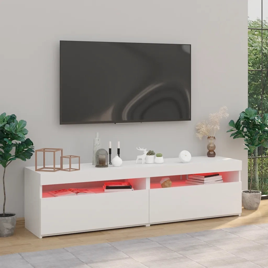Mobili Porta TV con Luci LED 2 pz | Armadietto TV | Mobile Porta TV Bianco 75x35x40 cm