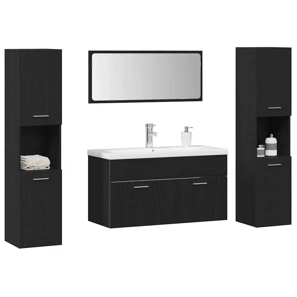 Set di mobili per il bagno 4 pcs Rovere Nero Legno multistrato 3334373