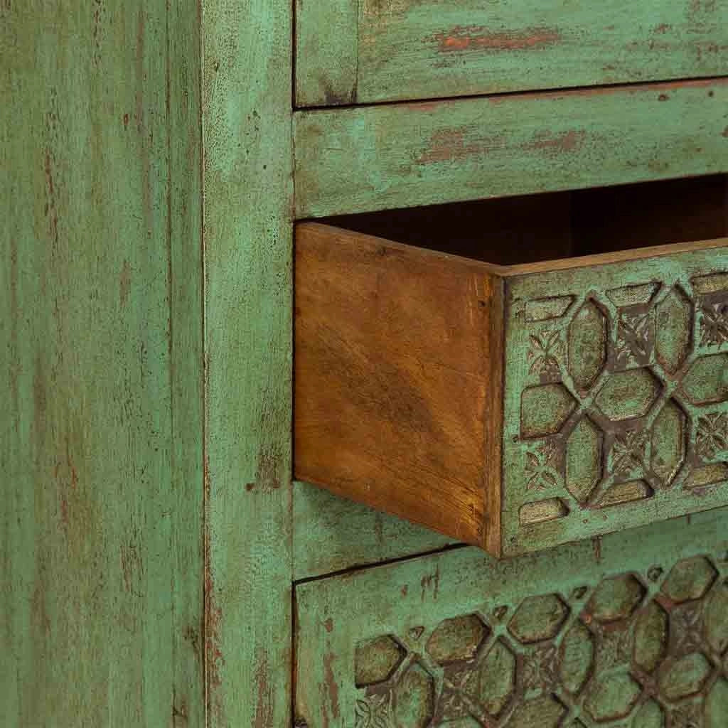 Vetrina in legno verde fatta a mano 85x40x180h cm