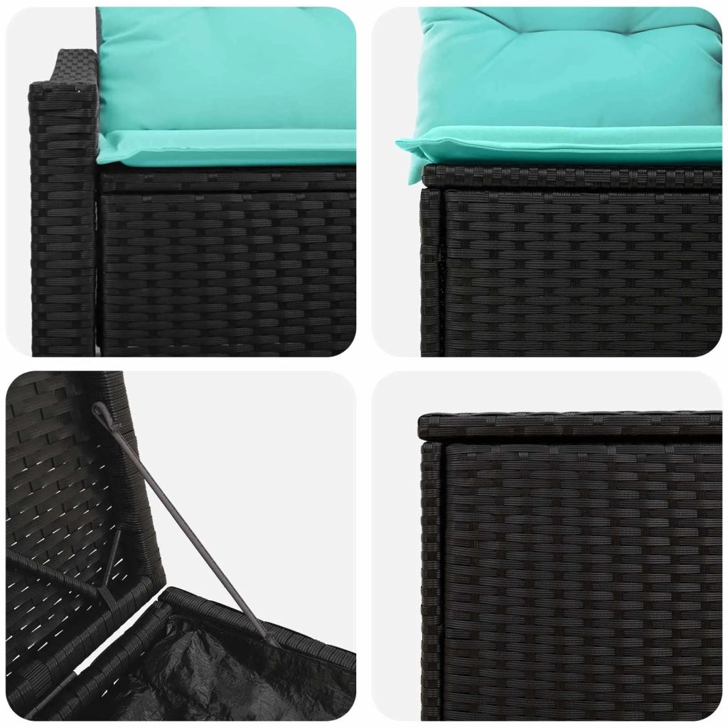 Set di divani 5 pz Nero e Blu Rattan sintetico e Acciaio 3447810