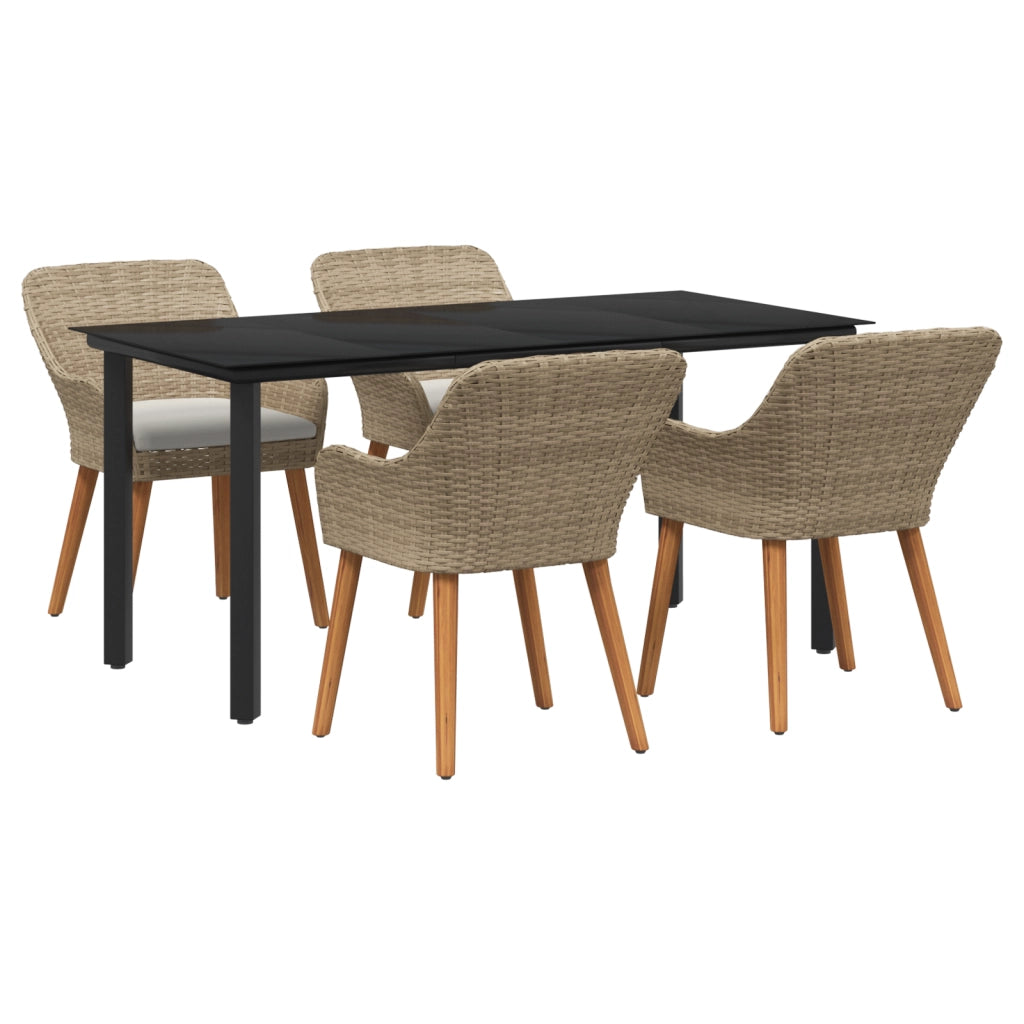 Set da Pranzo da Giardino Beige in Poly Rattan da 5 Pezzi