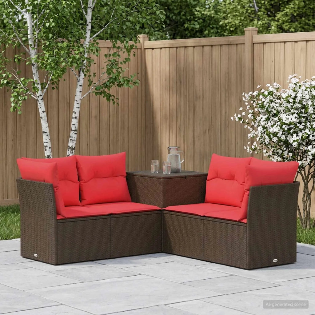 Set di divani 5 pz Marrone e Rosso Rattan sintetico e Acciaio 3447835
