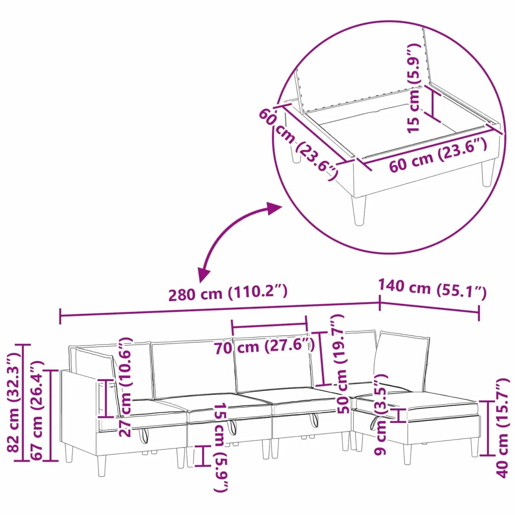 Set di mobili per il soggiorno 5 pcs Grigio scuro Tessuto 3413806