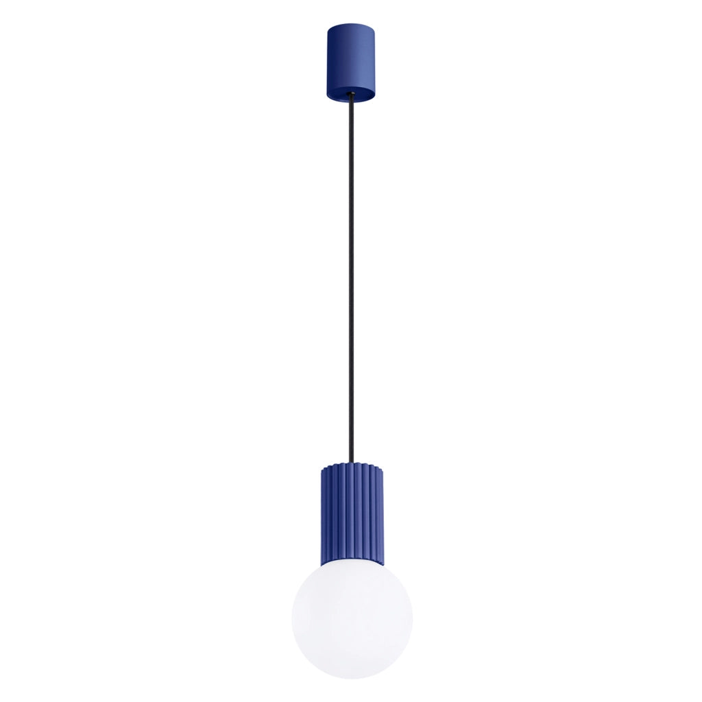Lampada a sospensione Sfera vetro rigato blu G9 Pure Lume