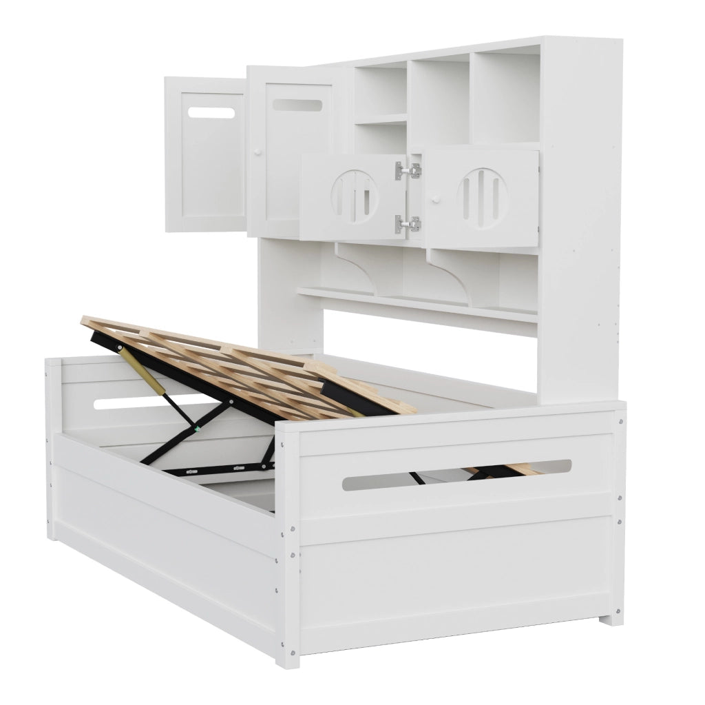 Letto 90x200 cm con vano contenitore idraulico in legno bianco