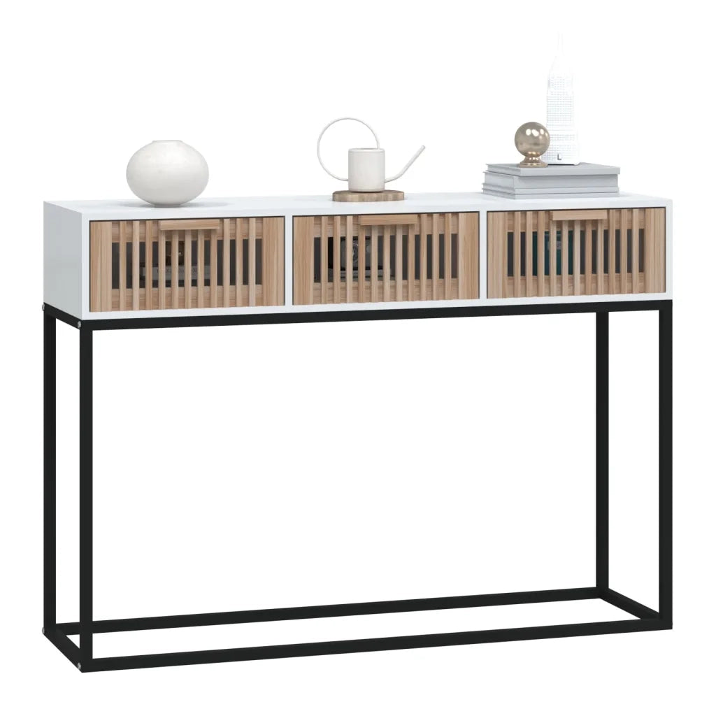 Tavolino Consolle | Tavolo d'Ingresso Bianco 105x30x75 cm Legno Multistrato e Ferro