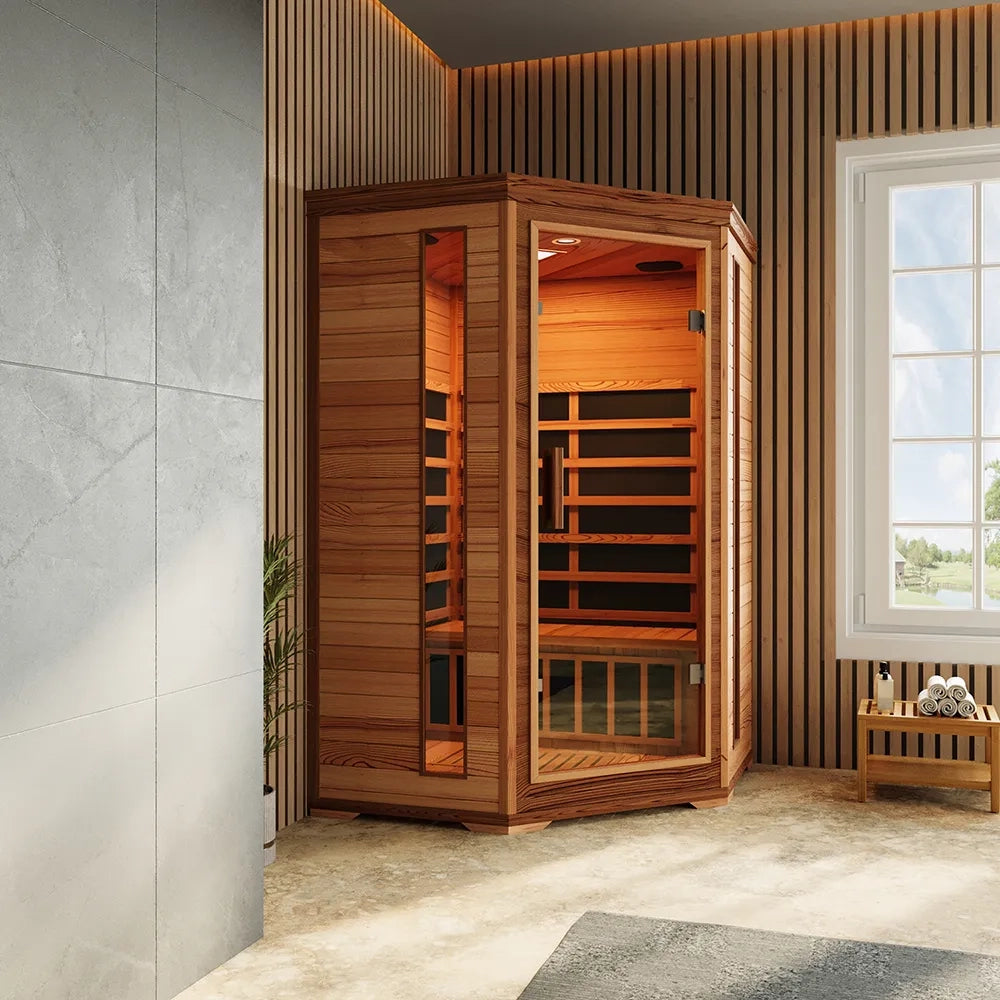 Sauna ad infrarossi 123x123 cm H 198 in legno di cedro con radio integrata | Turku